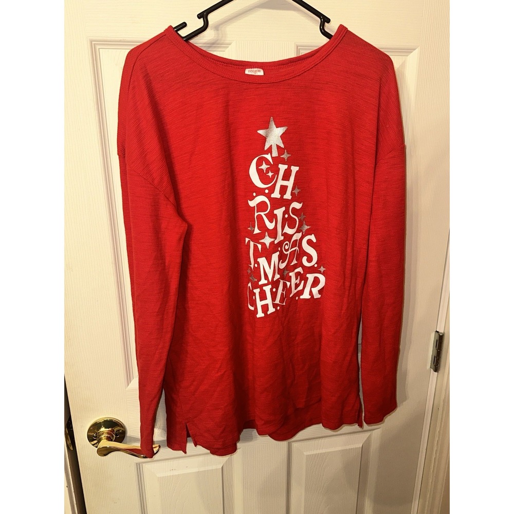 Holiday Time Women's Red Long Sleeve Christmas Shirt Size Large